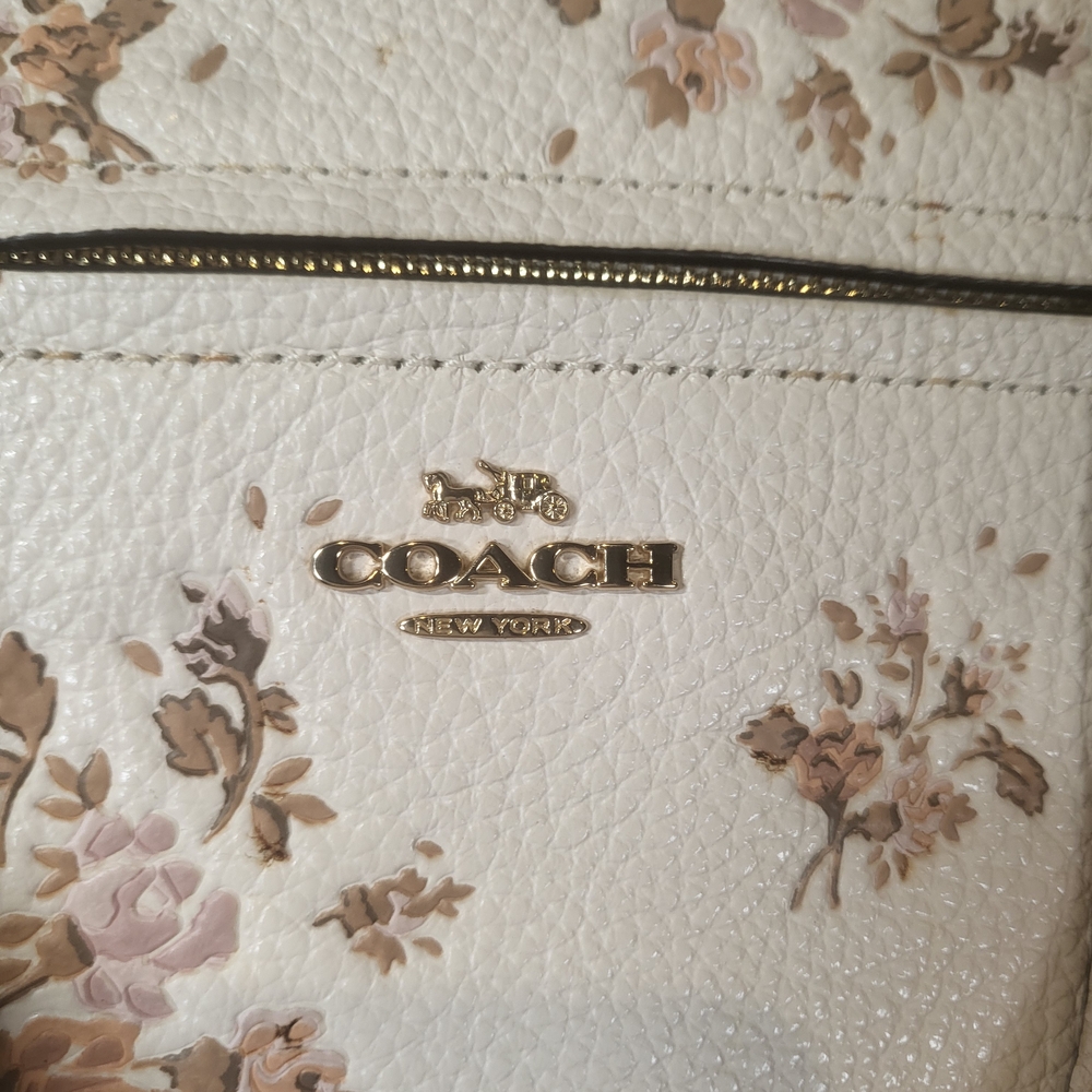 Coach Cream Pebbled Leather Satchel with Tan Floral Print - Picture 5 of 7